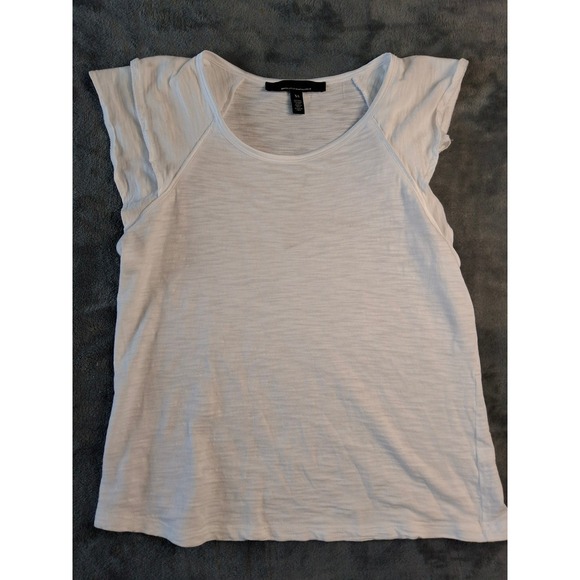 White House Black Market Tops - White House Black Market XS White Slub Knit Layered Flutter Sleeve Scoop Neck T